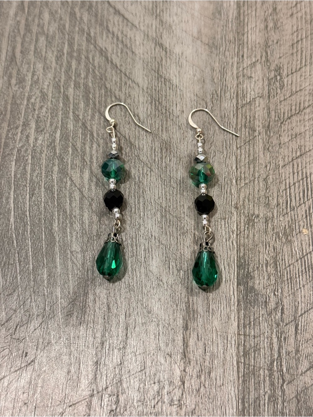 Emerald Drop Crystal Dangle Earrings - Green